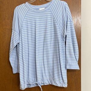 J. Jill Light Blue and White Striped Crewneck Top